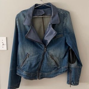 Denim jean jacket with faux leather details